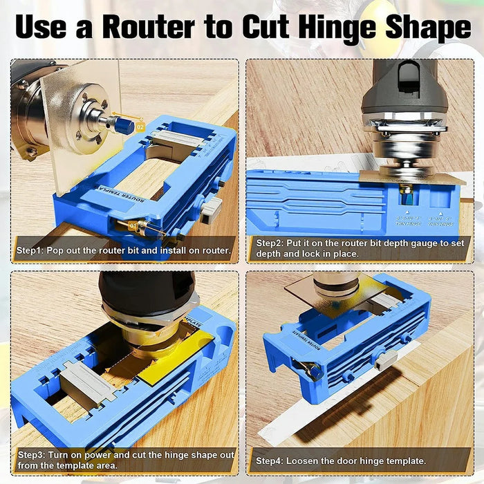 Adjustable Door Hinge Mortise Template Kit Wood Router Locator for 3-5 Inch Hinges Installation - Blue - 4