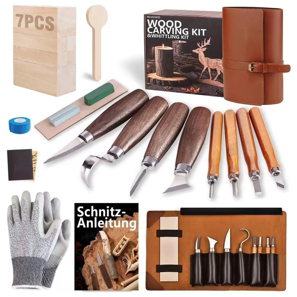 24Pcs Wood Carving Kit Whittling Tool Set with PU Leather Roll-up Bag for Beginners - 1