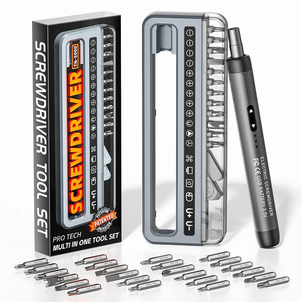32 in 1 Precision Electric Screwdriver Set Type-C Rechargeable Tool Kit for Electronic Repair - Grey - 1