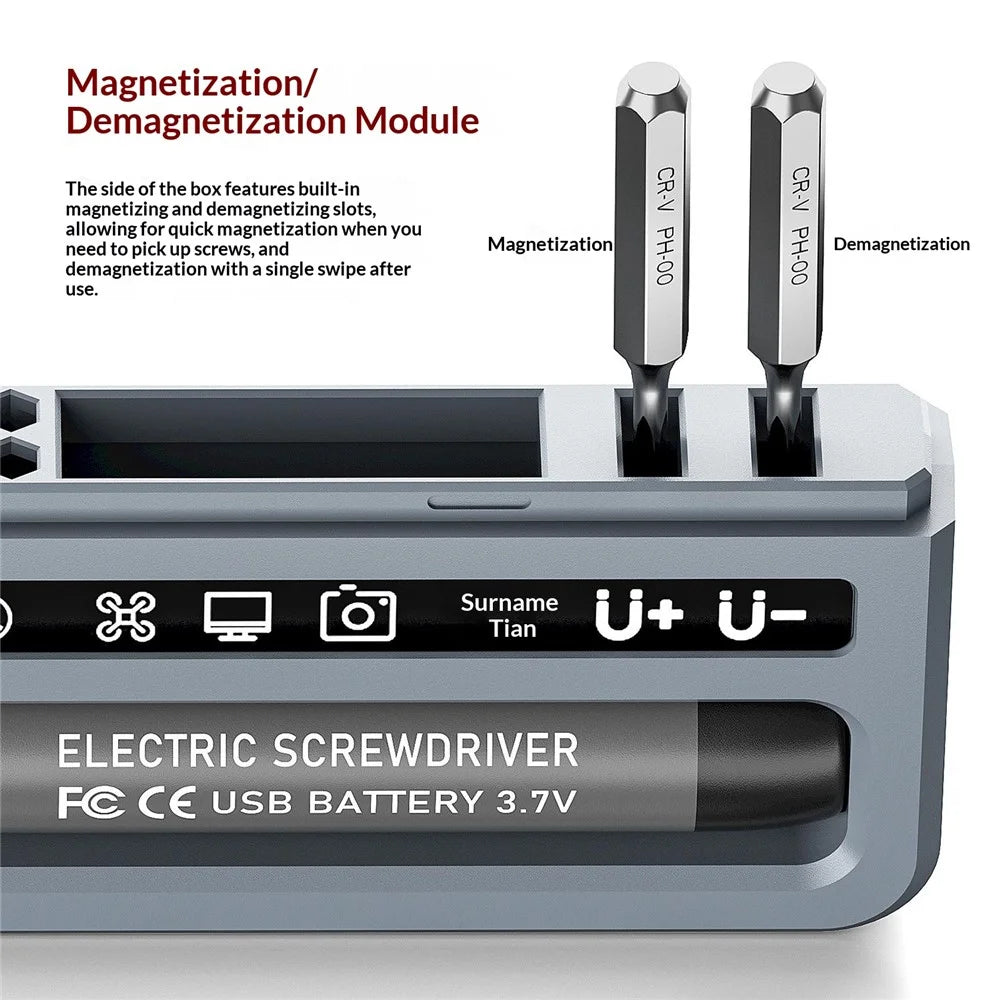 32 in 1 Precision Electric Screwdriver Set Type-C Rechargeable Tool Kit for Electronic Repair - Grey - 3
