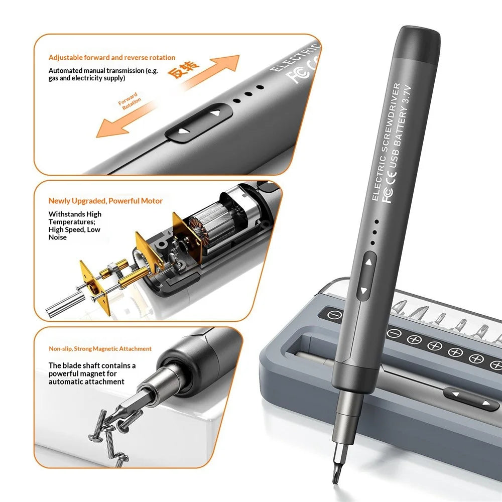 32 in 1 Precision Electric Screwdriver Set Type-C Rechargeable Tool Kit for Electronic Repair - Grey - 4