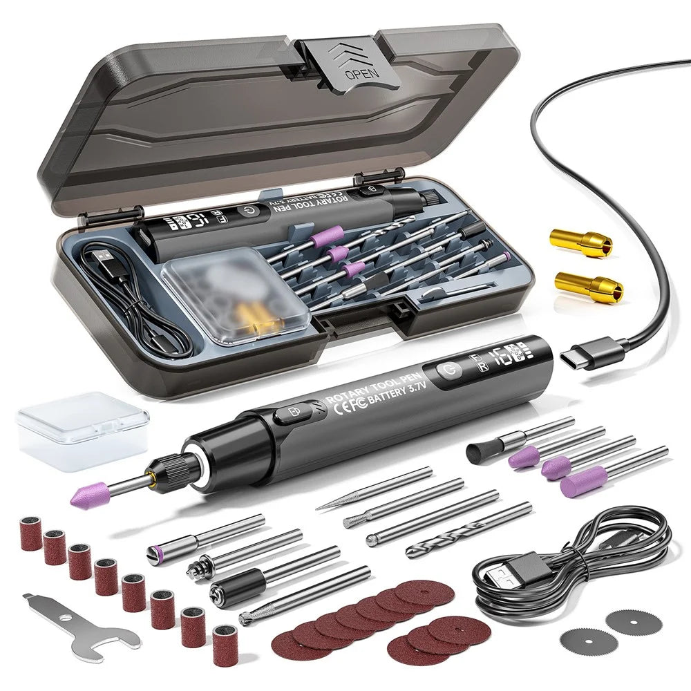 Precision Grinding Pen 6-Speed 5000-16000RPM Cordless Rotary Tool Kit with Digital Display for Polishing Drilling - TK-RPT-G - 1