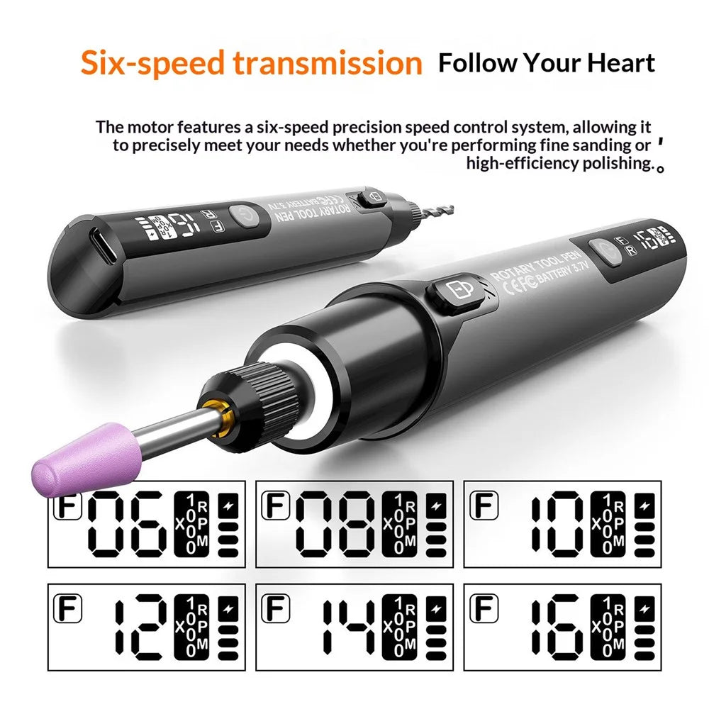Precision Grinding Pen 6-Speed 5000-16000RPM Cordless Rotary Tool Kit with Digital Display for Polishing Drilling - TK-RPT-G - 3