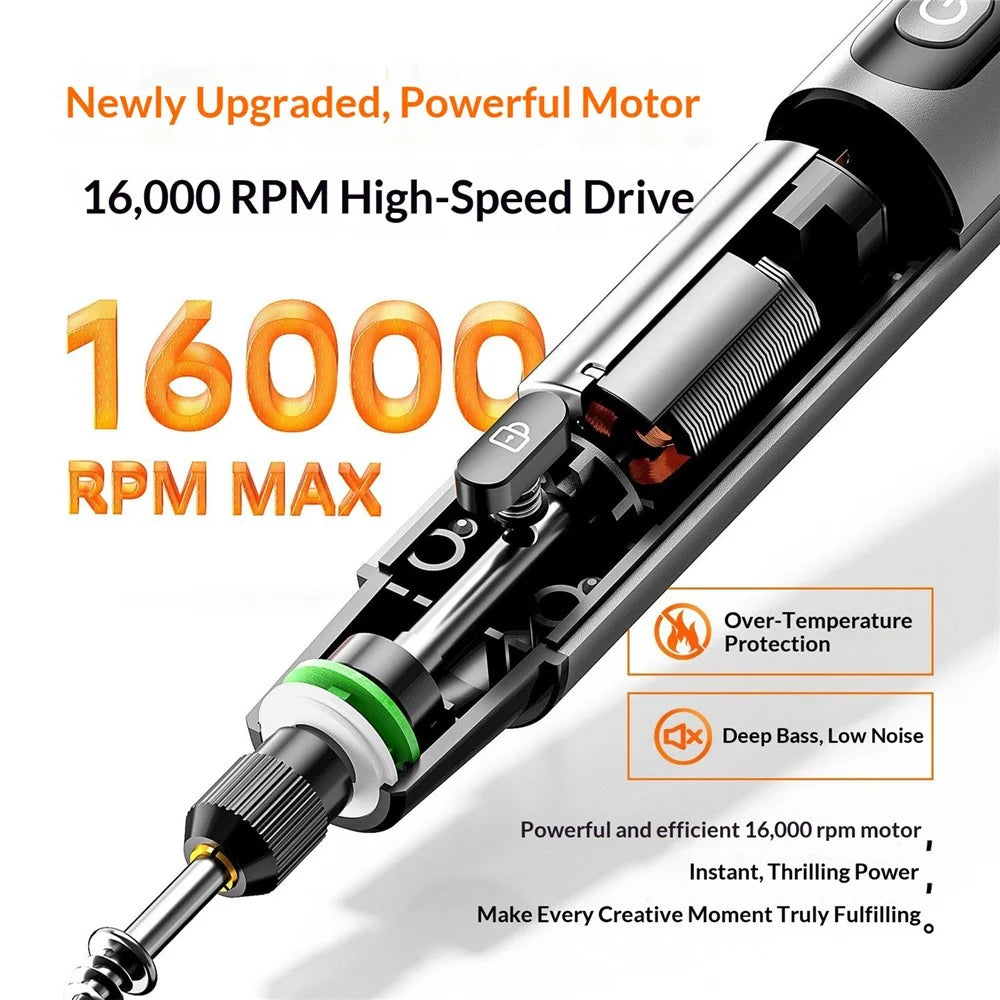 Precision Grinding Pen 6-Speed 5000-16000RPM Cordless Rotary Tool Kit with Digital Display for Polishing Drilling - TK-RPT-G - 4