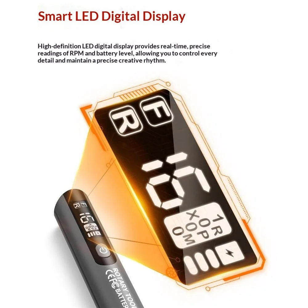 Precision Grinding Pen 6-Speed 5000-16000RPM Cordless Rotary Tool Kit with Digital Display for Polishing Drilling - TK-RPT-G - 5