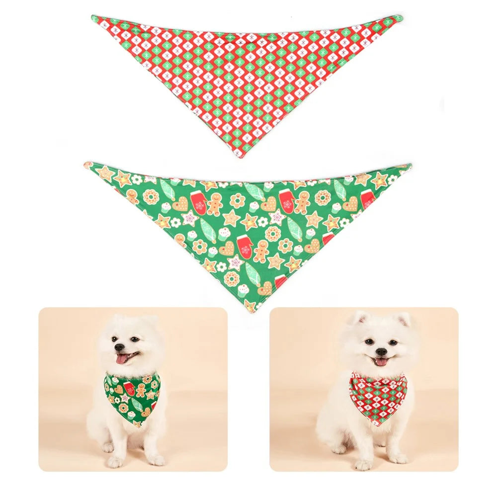 Christmas Dog Bandanas Pet Bib Bandanas Pet Scarf Gift Washable Dog Bib Costume [Size: M / L] - Biscuit - 1