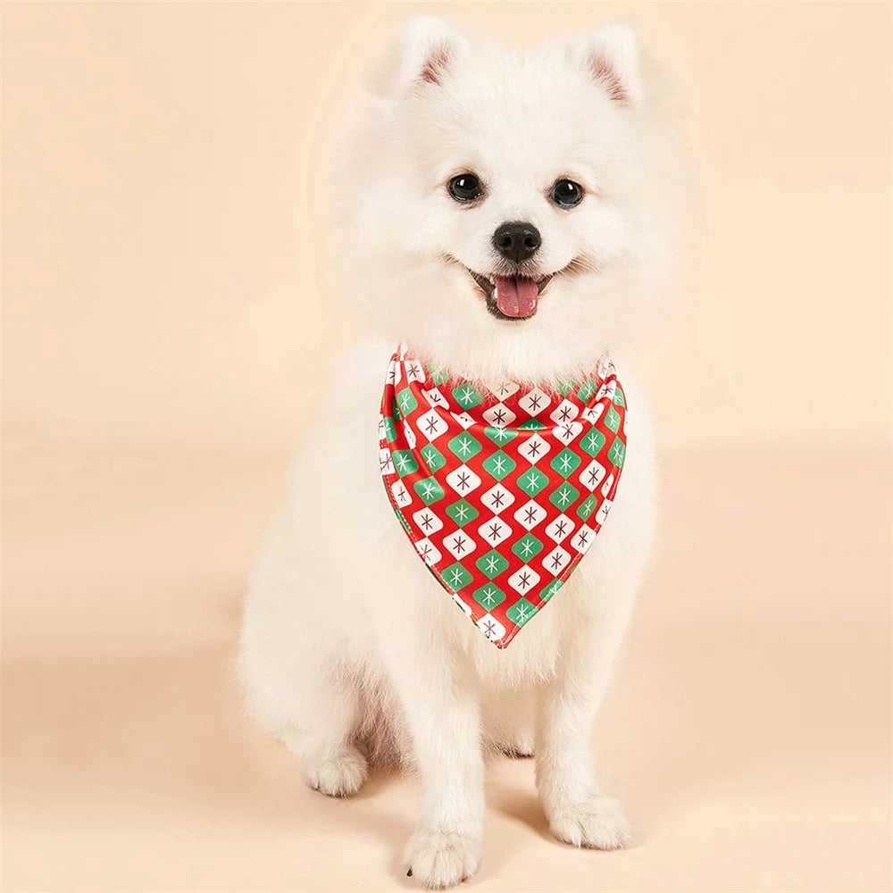 Christmas Dog Bandanas Pet Bib Bandanas Pet Scarf Gift Washable Dog Bib Costume [Size: M / L] - Biscuit - 2