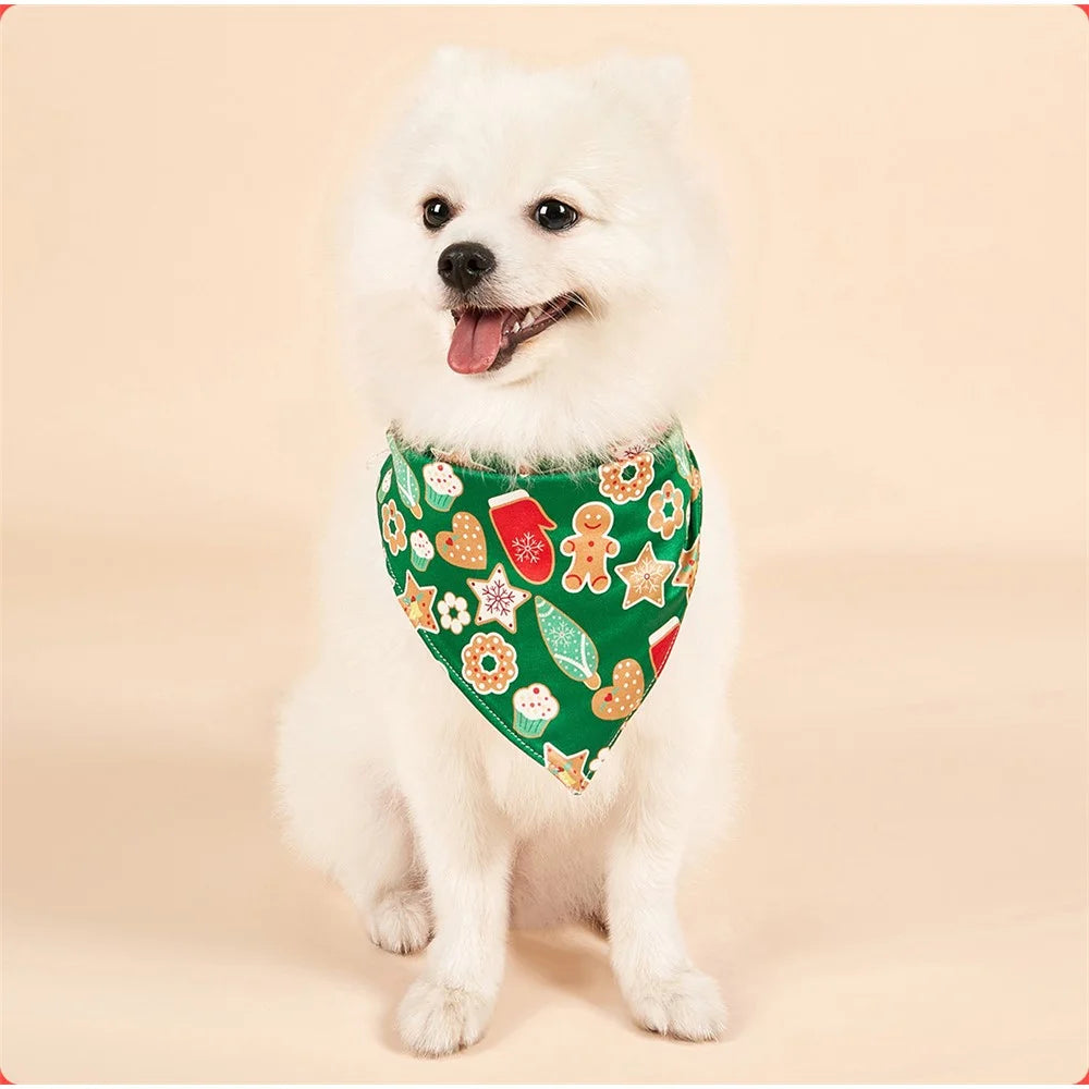 Christmas Dog Bandanas Pet Bib Bandanas Pet Scarf Gift Washable Dog Bib Costume [Size: M / L] - Biscuit - 3