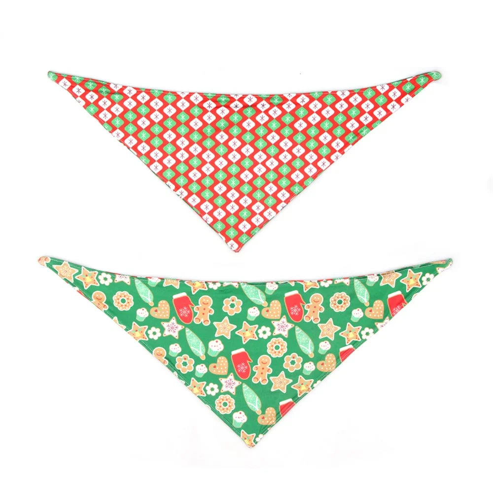 Christmas Dog Bandanas Pet Bib Bandanas Pet Scarf Gift Washable Dog Bib Costume [Size: M / L] - Biscuit - 7