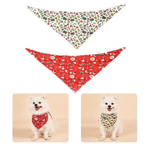Christmas Dog Bandanas Pet Bib Bandanas Pet Scarf Washable Dog Bib Costume [Size: S] - Red/Leaf - 1