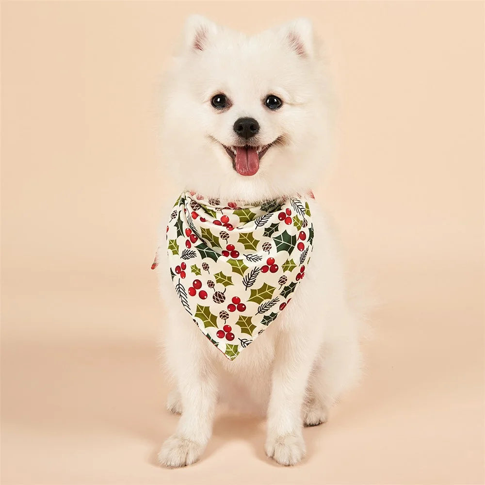 Christmas Dog Bandanas Pet Bib Bandanas Pet Scarf Washable Dog Bib Costume [Size: S] - Red/Leaf - 2
