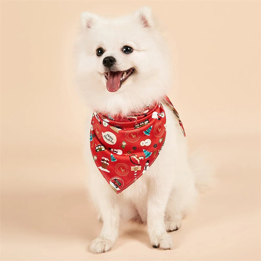 Christmas Dog Bandanas Pet Bib Bandanas Pet Scarf Washable Dog Bib Costume [Size: S] - Red/Leaf - 3