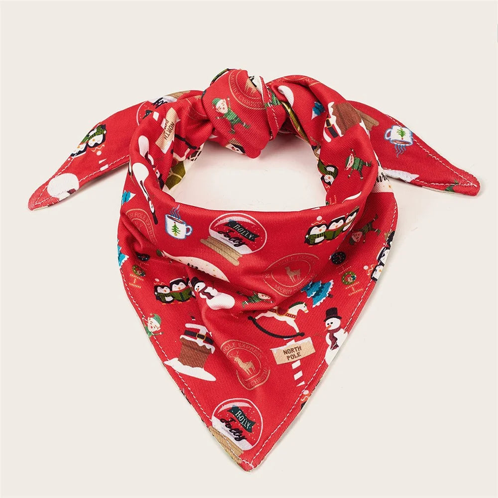 Christmas Dog Bandanas Pet Bib Bandanas Pet Scarf Washable Dog Bib Costume [Size: S] - Red/Leaf - 6