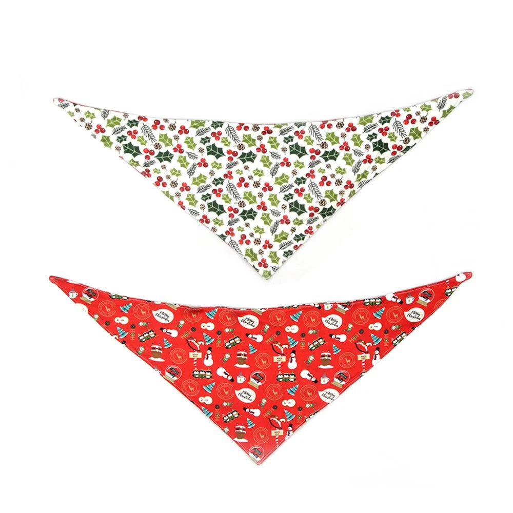 Christmas Dog Bandanas Pet Bib Bandanas Pet Scarf Washable Dog Bib Costume [Size: S] - Red/Leaf - 7