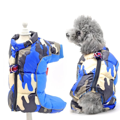 TG-CL060 Camouflage Splicing Pet Dog Zipper Coat Waterproof Winter Puppy Outwear Pet Gift - Blue Camouflage / Size 14 - 1