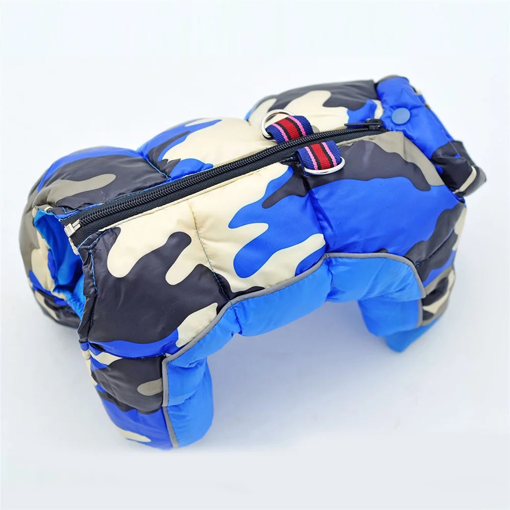 TG-CL060 Camouflage Splicing Pet Dog Zipper Coat Waterproof Winter Puppy Outwear Pet Gift - Blue Camouflage / Size 14 - 3