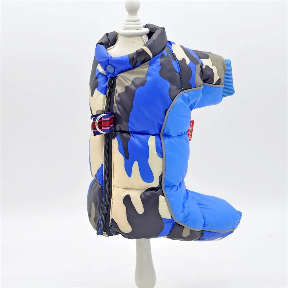 TG-CL060 Camouflage Splicing Pet Dog Zipper Coat Waterproof Winter Puppy Outwear Pet Gift - Blue Camouflage / Size 14 - 4