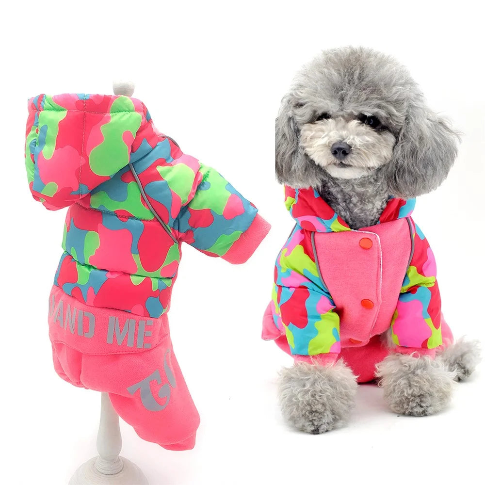 TG-CL062 Camouflage Splicing Pet Dog Hoodie Coat Waterproof Winter Puppy Costumes Pet Gift - Rose / Size 12 - 1