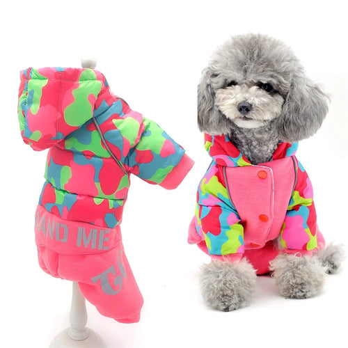 TG-CL062 Camouflage Splicing Pet Dog Hoodie Coat Waterproof Winter Puppy Costumes Pet Gift - Rose / Size 12 - 1