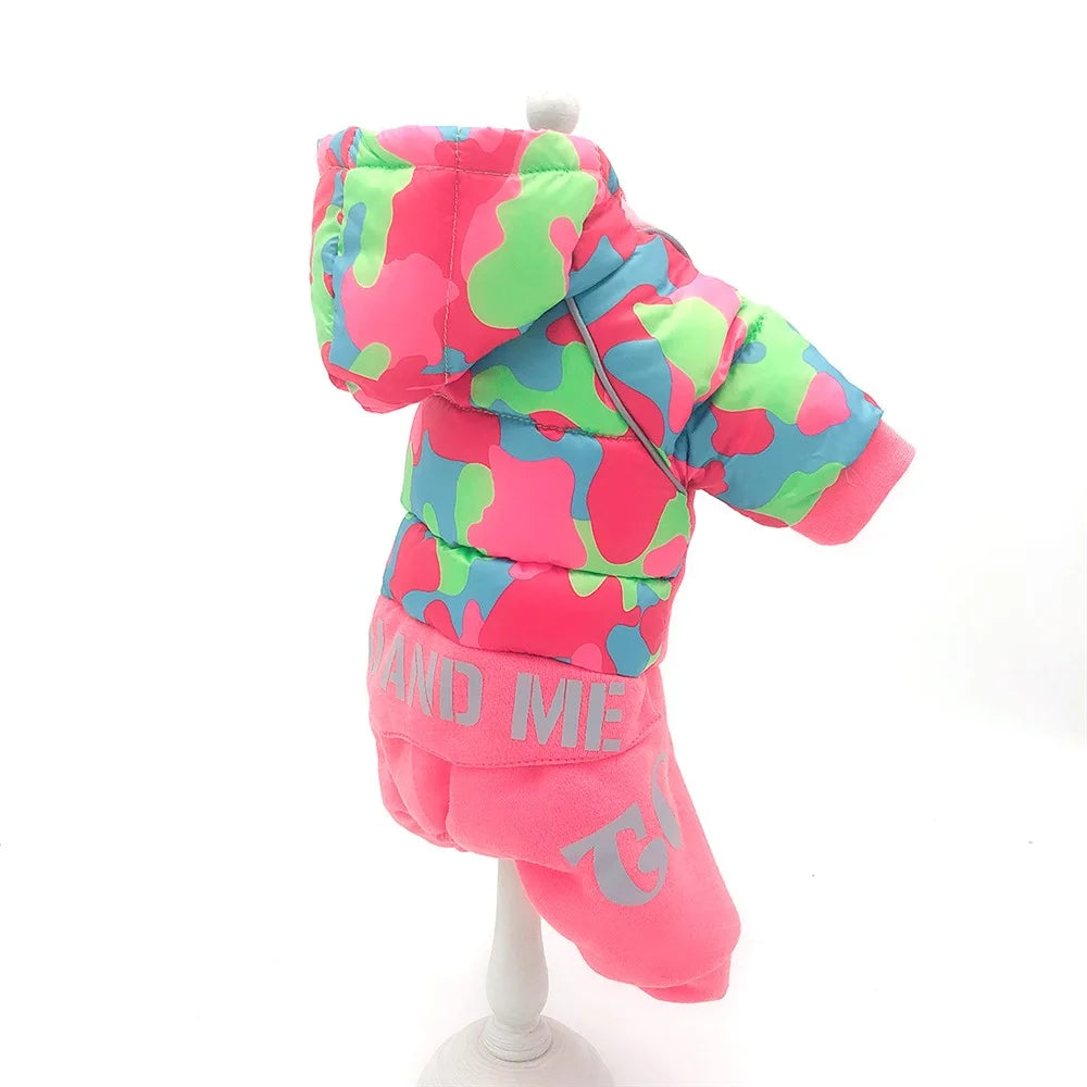 TG-CL062 Camouflage Splicing Pet Dog Hoodie Coat Waterproof Winter Puppy Costumes Pet Gift - Rose / Size 12 - 2