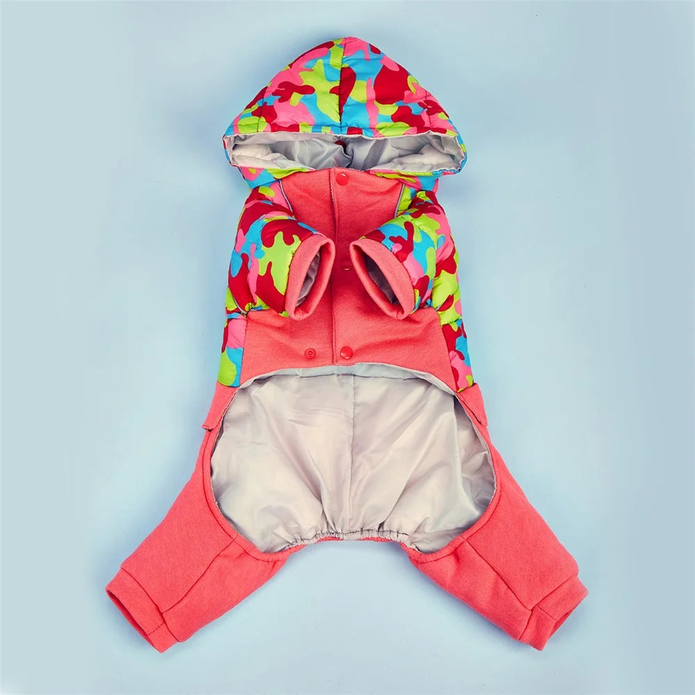 TG-CL062 Camouflage Splicing Pet Dog Hoodie Coat Waterproof Winter Puppy Costumes Pet Gift - Rose / Size 12 - 3