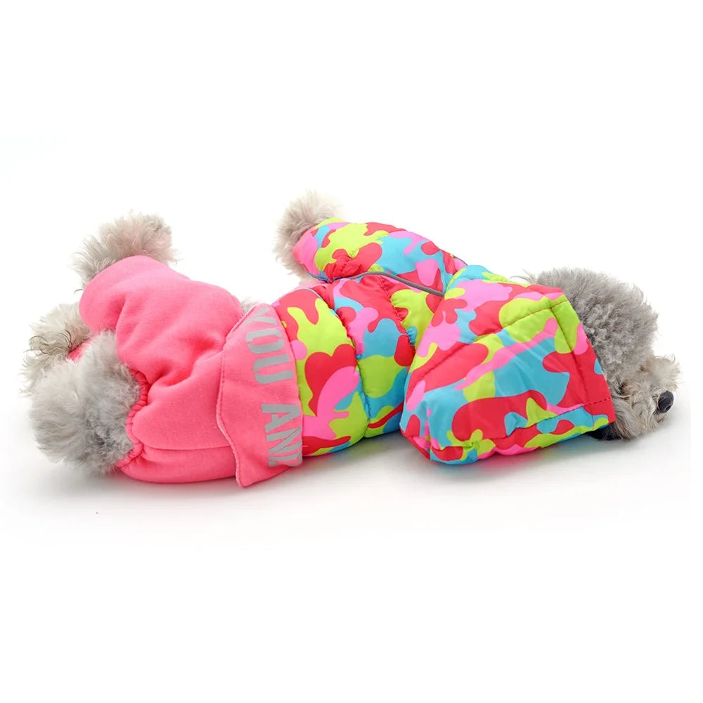 TG-CL062 Camouflage Splicing Pet Dog Hoodie Coat Waterproof Winter Puppy Costumes Pet Gift - Rose / Size 12 - 6