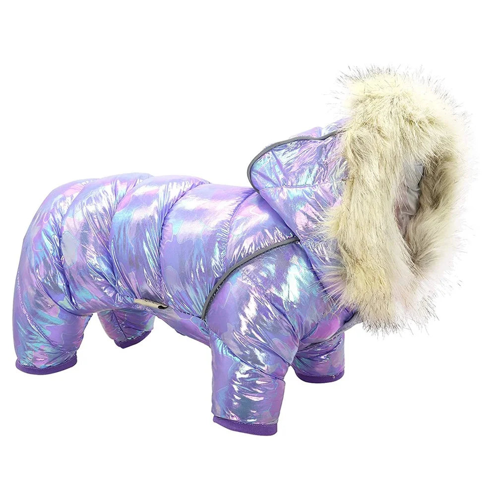 TG-CL061 Pet Dog Colorful Laser Hoodie Coat Waterproof Winter Puppy Outwear Costumes Pet Gift - Purple / Size 12 - 1