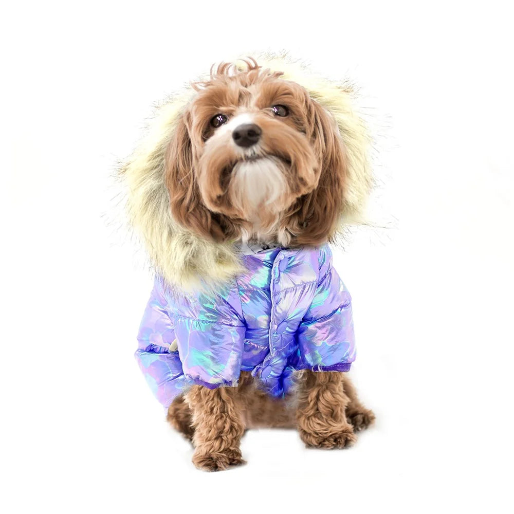 TG-CL061 Pet Dog Colorful Laser Hoodie Coat Waterproof Winter Puppy Outwear Costumes Pet Gift - Purple / Size 12 - 3