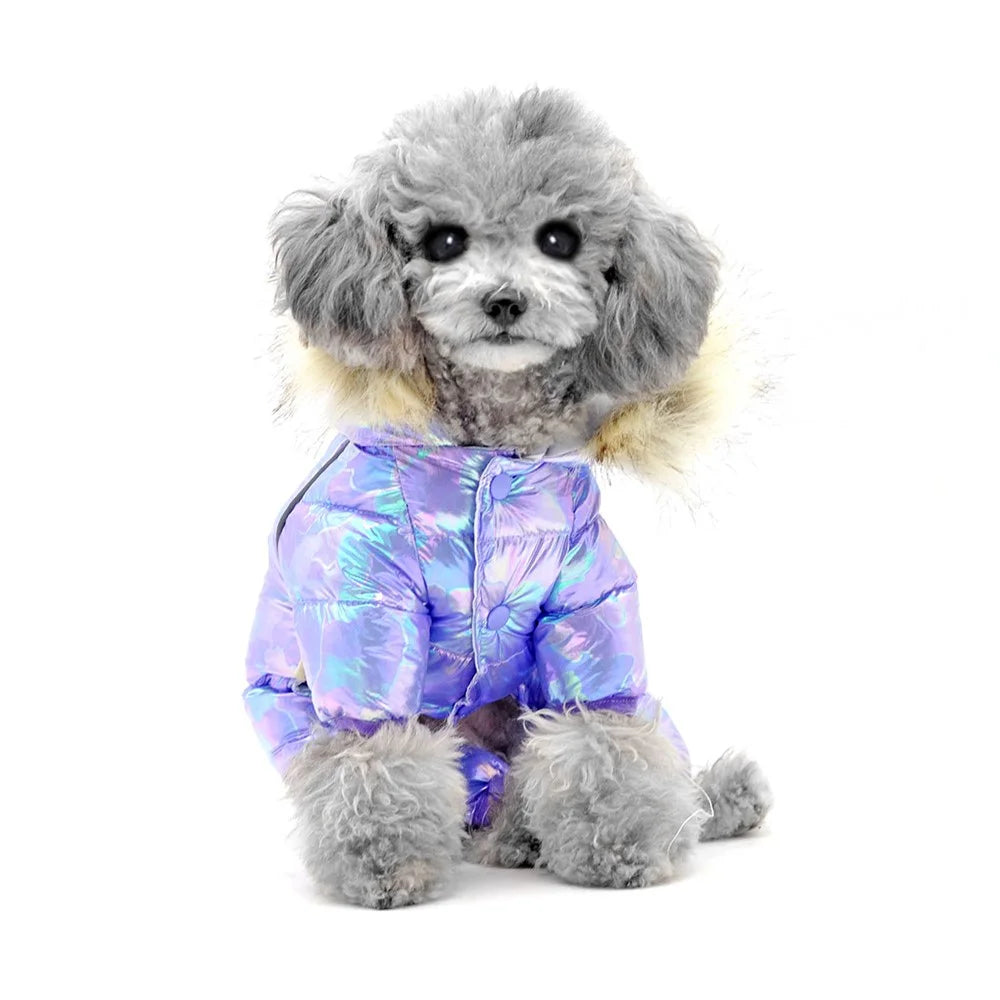 TG-CL061 Pet Dog Colorful Laser Hoodie Coat Waterproof Winter Puppy Outwear Costumes Pet Gift - Purple / Size 12 - 4