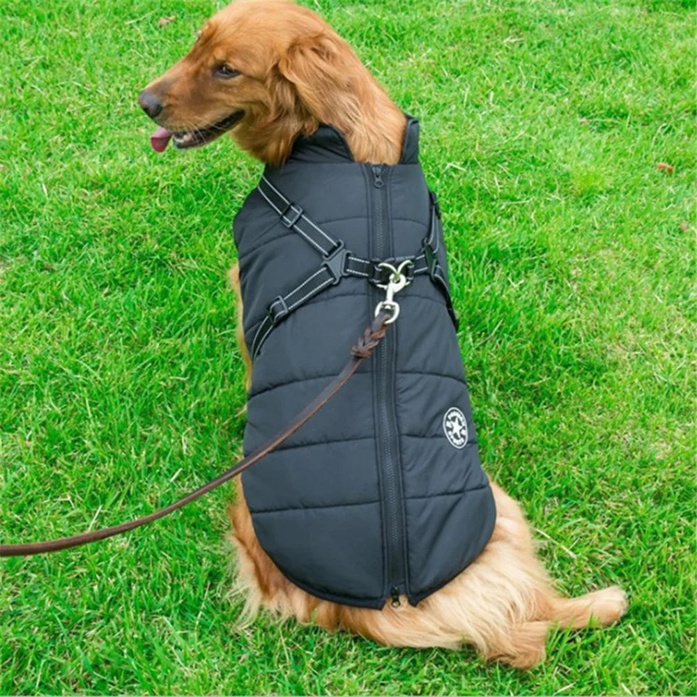 Pet Dog Zipper Coat Waterproof Winter Vest Jacket Puppy Outwear [without Dog Leash] - Black/4XL - 1