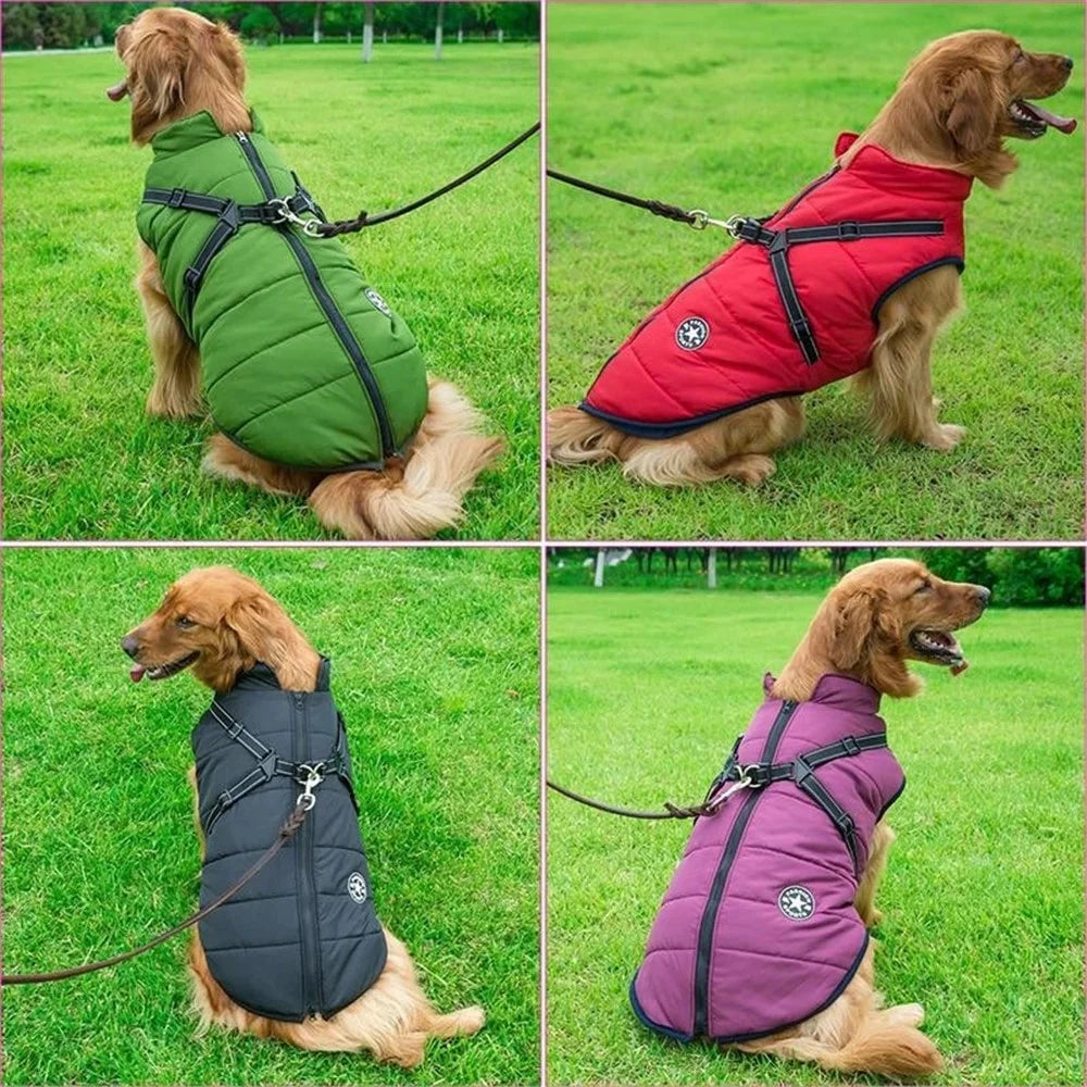 Pet Dog Zipper Coat Waterproof Winter Vest Jacket Puppy Outwear [without Dog Leash] - Black/4XL - 2