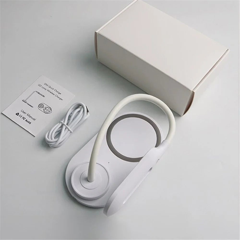 WTC-K32 10W Wireless Charging LED Desk Lamp Smart Eye Protection USB Folding Table Light - White - 7