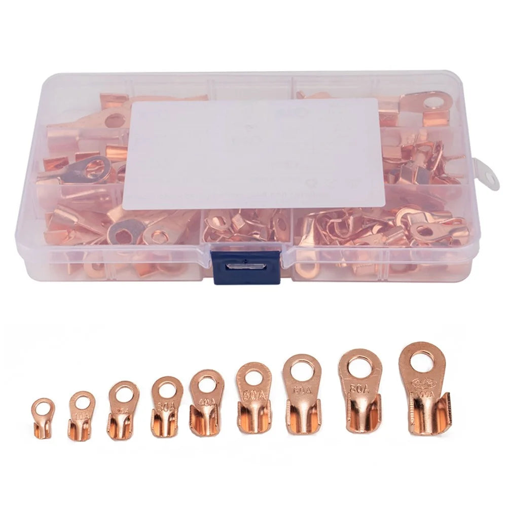 A2964 140Pcs 5A / 10A / 20A / 30A / 40A / 50A / 60A / 80A / 100A Open Barrel Terminals Set Wire Crimp Cable Lugs Copper Terminal Connectors with Storage Box - 1