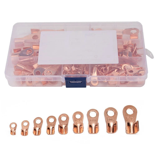 A2964 140Pcs 5A / 10A / 20A / 30A / 40A / 50A / 60A / 80A / 100A Open Barrel Terminals Set Wire Crimp Cable Lugs Copper Terminal Connectors with Storage Box - 1