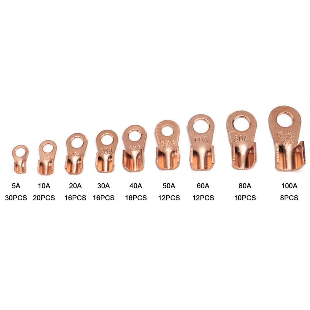 A2964 140Pcs 5A / 10A / 20A / 30A / 40A / 50A / 60A / 80A / 100A Open Barrel Terminals Set Wire Crimp Cable Lugs Copper Terminal Connectors with Storage Box - 3
