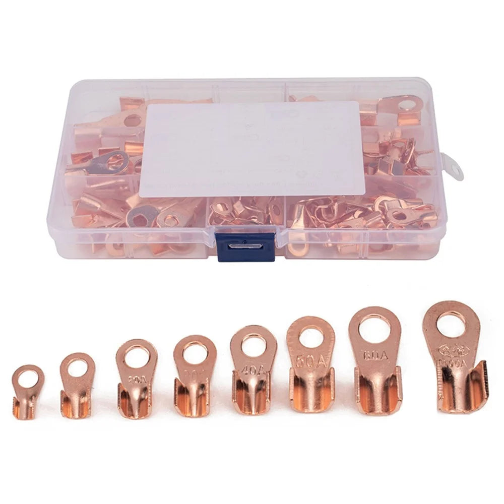 A2965 185Pcs Open Barrel Terminals Set 5A / 10A / 20A / 30A / 40A / 50A / 60A / 100A Wire Crimp Cable Lugs Copper Terminal Connectors with Storage Box - 1