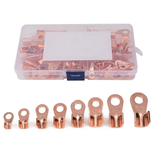 A2965 185Pcs Open Barrel Terminals Set 5A / 10A / 20A / 30A / 40A / 50A / 60A / 100A Wire Crimp Cable Lugs Copper Terminal Connectors with Storage Box - 1