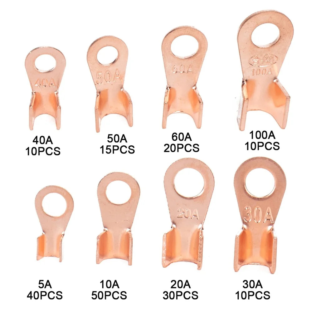 A2965 185Pcs Open Barrel Terminals Set 5A / 10A / 20A / 30A / 40A / 50A / 60A / 100A Wire Crimp Cable Lugs Copper Terminal Connectors with Storage Box - 2