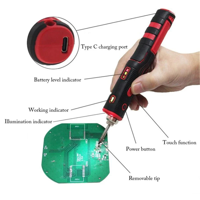 USB Rechargeable Portable Cordless Soldering Iron Kit with Stand, Soldering Iron Tip - 7