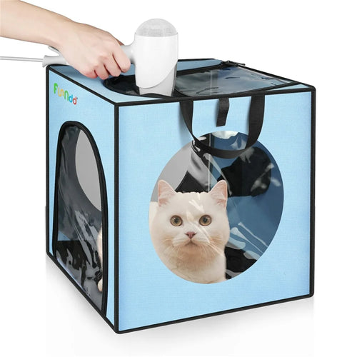 FUNADD FA2001 600D Nylon Pet Drying Box Dog Cat Hair Blowing Dry Box with Clear PVC Window - Blue - 1