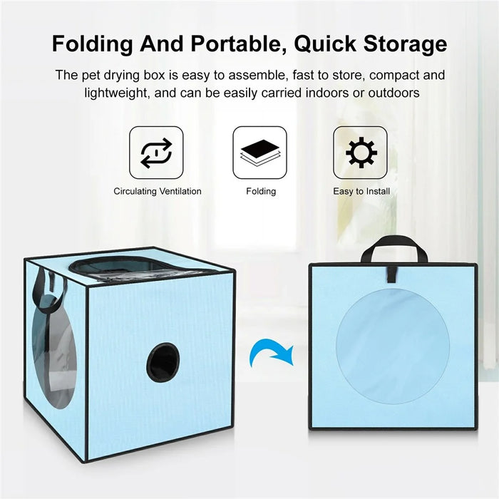 FUNADD FA2001 600D Nylon Pet Drying Box Dog Cat Hair Blowing Dry Box with Clear PVC Window - Blue - 5