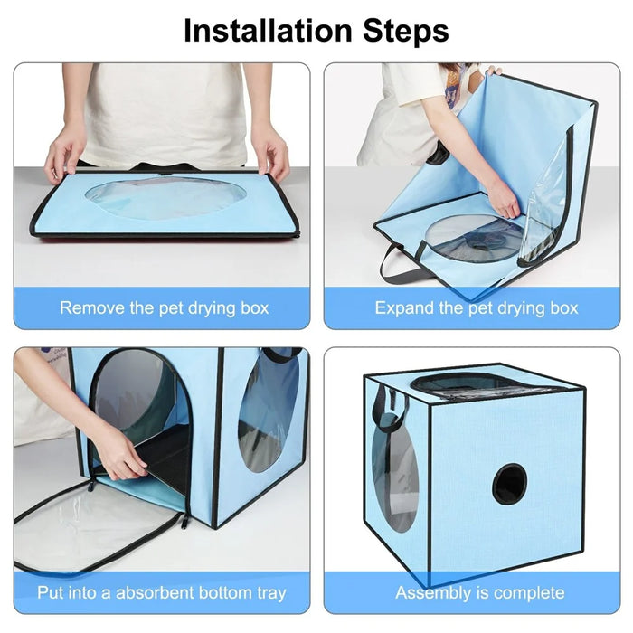 FUNADD FA2001 600D Nylon Pet Drying Box Dog Cat Hair Blowing Dry Box with Clear PVC Window - Blue - 6