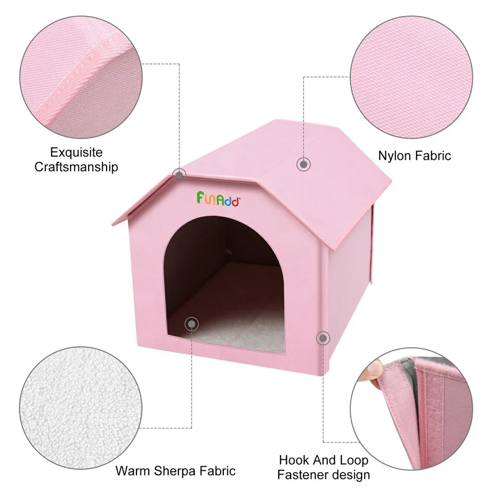 FUNADD FA2002 Collapsible Pet House with Double-sided Mat Waterproof Nylon Dog Cat Tent - Pink - 2