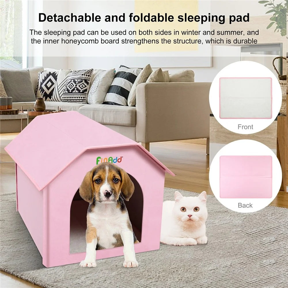 FUNADD FA2002 Collapsible Pet House with Double-sided Mat Waterproof Nylon Dog Cat Tent - Pink - 3