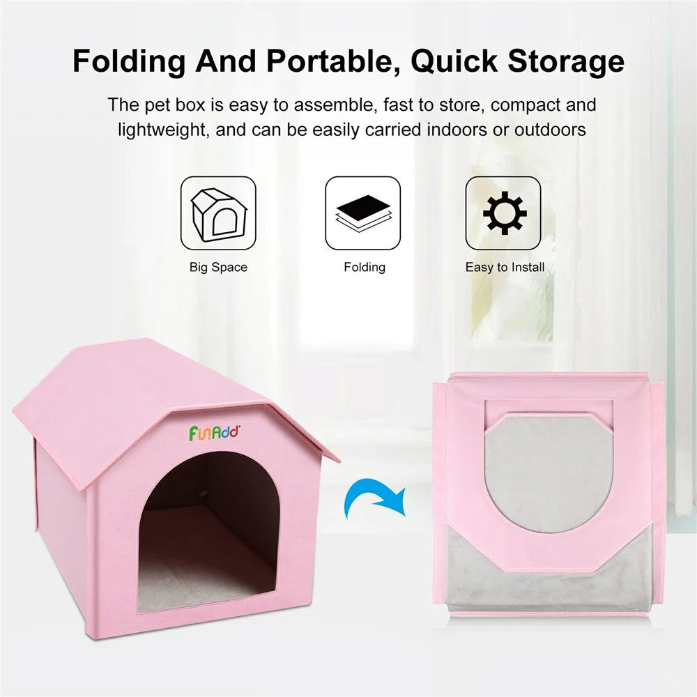 FUNADD FA2002 Collapsible Pet House with Double-sided Mat Waterproof Nylon Dog Cat Tent - Pink - 4