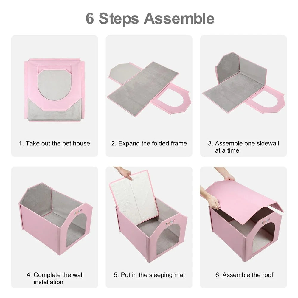 FUNADD FA2002 Collapsible Pet House with Double-sided Mat Waterproof Nylon Dog Cat Tent - Pink - 5