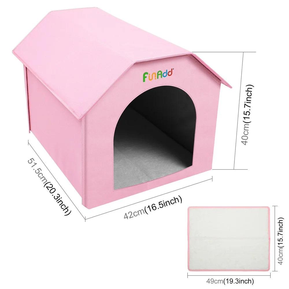 FUNADD FA2002 Collapsible Pet House with Double-sided Mat Waterproof Nylon Dog Cat Tent - Pink - 7