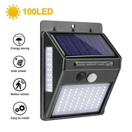 100-LED Three Sided High Brightness Outdoor Human Body Induction Light Control Waterproof Solar Wall Lamp - 1