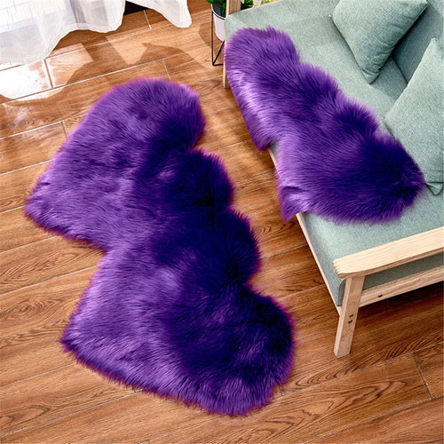 YEAKOO Double Heart Shaped Non-slip Fluffy Fur Carpet Floor Mat, Size: 60 x 120cm - Purple - 1