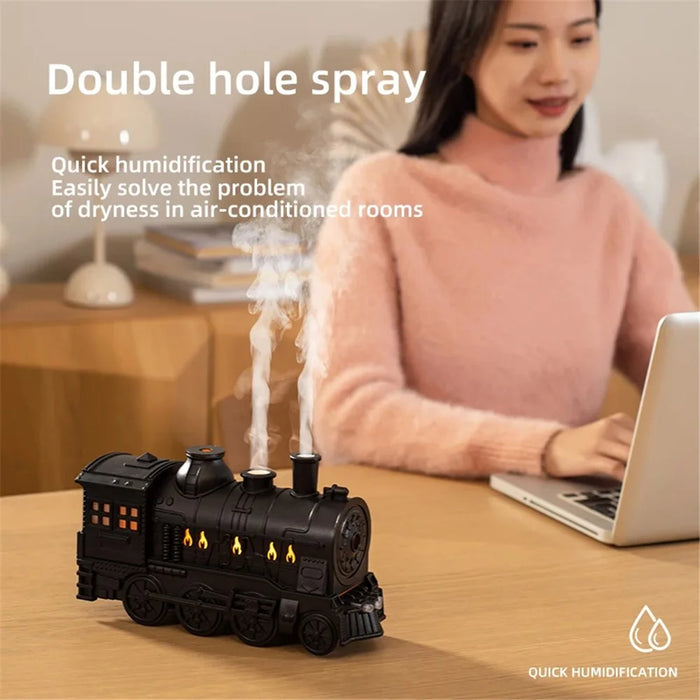 Train Shape Ultrasonic Air Humidifier Essential Oil Aroma Mist Diffuser with LED Light, Buttons Control - Black / EU Plug - 2